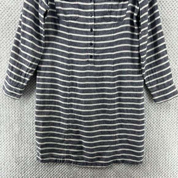 Boden Dress Womens 6R Gray Striped Linen Popover Button Up Knee Length Collared - Picture 4 of 15
